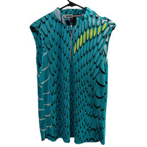 Jamie Sadock Golf Top Womens Large Green Tank Pleated Zip Sleeveless Shirt Sign